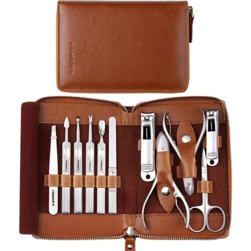 Manicure Set, FAMILIFE Professional Manicure Kit Nail Clippers Set 11 in 1 Stainless Steel Pedicure Tools Kit Grooming Kit