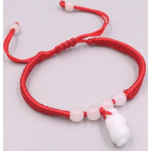 New Craft Natural Jadeite White Gourd Bead 9x16mm with Red Cord Knitted Bracelet 6.3inch Women Best Gift