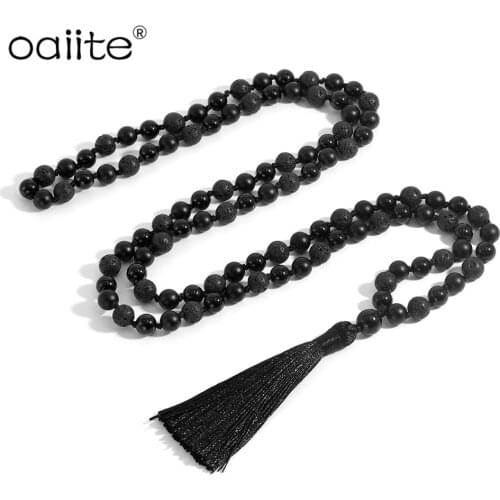 OAIITTE 8MM Natural Stone Knotted 108 Mala Beads Necklaces For Women Meditation JapaMala Necklace Jewelry Bijoux Dropshipping