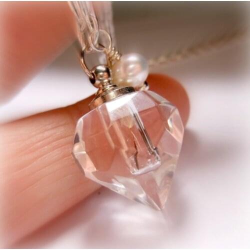 2PCS Crystal Faceted Perfume Bottle Necklace with Dandelion seed inside,andelion Necklace Bronze Make A Wish Glass Globe