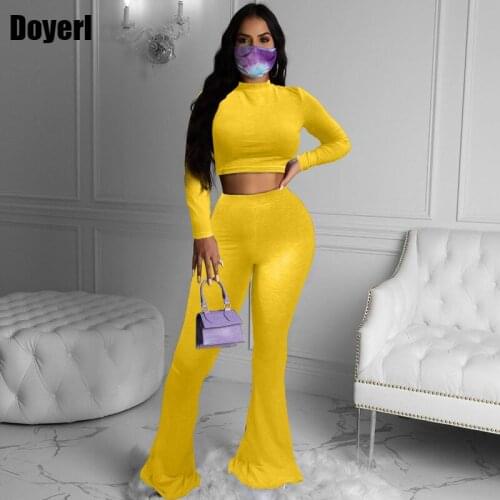 Casual 2 Piece Sets Womens Outfits Fall Flare Pant and Top Two Piece Set for Women Korean Streetwear Plain Tracksuits Women Set