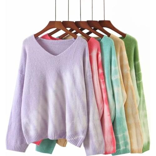 Pullover Women Knitted Vintage Tie Dye Print Truien Oversized Pullovers Winter Streetwear Long Outerwear Sweater Mujer 2021