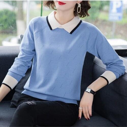 Pullovers womens sweater Loose lapel splice sweater Female Korean knitted sweater 2020 Autumn winter Jumper Pull femme sweaters