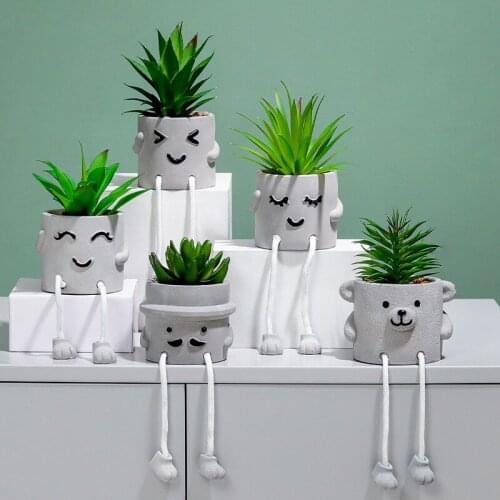 Nordic Hanging Feet Doll Plant Potted Animal Desktop Cement Ornaments Indoor Courtyard Art Wall Desk Home Decor Flower Pot