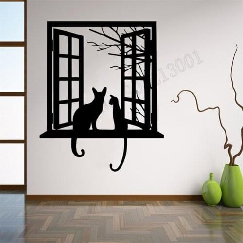 Vinyl Art Removeable Decor Cat Looking From Window Wall Decoration Cute Room Sticker Fashion Modern Ornament LY644