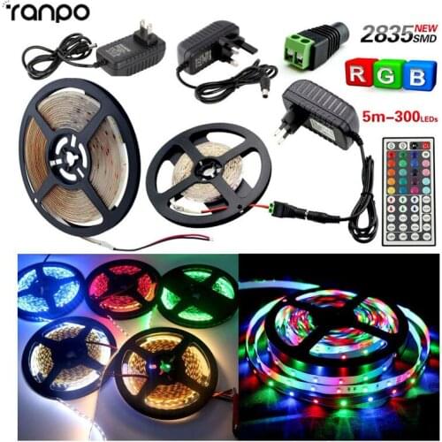 New Hot 5M Waterproof rgb led strip 2835SMD LED Strip Tape Flexible Xmas White Light +IR Remote luces de navidad RGB lampada