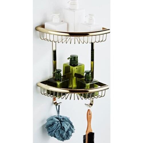 Gold Copper Material with Hook Double Bathroom Corner Frame Fan Wide Edge Copper Mesh Basket Wholesale One Substitute