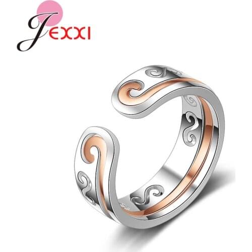 Exquisite 925 Sterling Silver Rose Gold 2 Pcs Combination Rings For Women Men Engagement Anniversary Appointment Jewelry