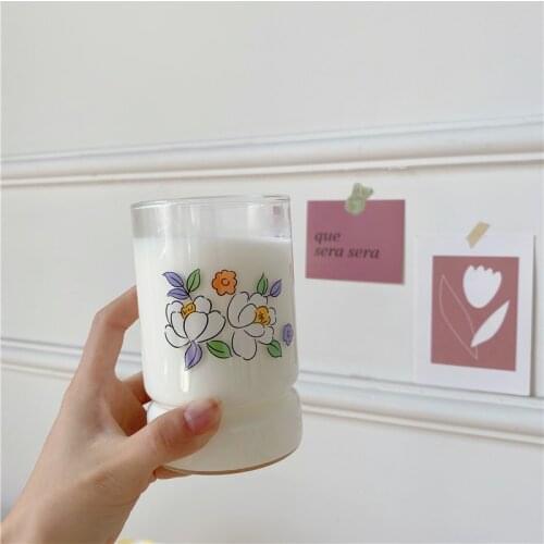 360ml Creative Flower Glass Mugs Milk Tea Glass Cup Coffee Mug Glass Water Bottle Cute Cups for Adults Kids Home Party Drinking