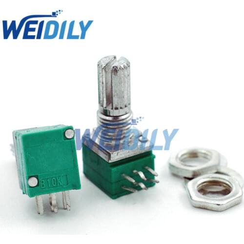 5PCS/LOT 6pin RK097G B10K B103 10K dual potentiometer with switch audio power amplifier sealing potentiometer Handle Length 15MM