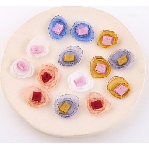 6pcs Korean Decorative Cloth Art multi-layer Mesh Yarn Chiffon Flower Earrings Brooch Hairpin Hair Accessories Diy Jewelry