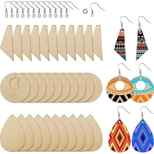 60 Unpolished Wooden Earrings Pendant Pendant Blank Teardrop and Conical Cut Pendant for DIY Handmade Jewelry Production