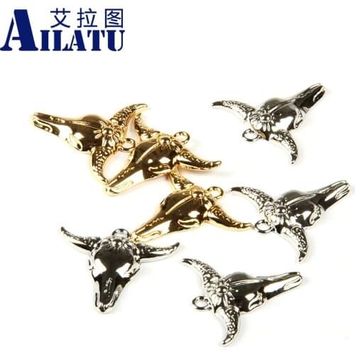 Ailatu Free Shipping 10pcs/lot Zinc Alloy Ox Head Pendant Decorated for DIY Necklace