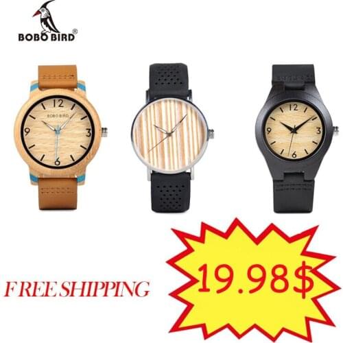 Big Sale BOBO BIRD Women Men‘s Watches Leather Strap Watch Quartz Wristwatch Fashion Style Clock Relogio Masculino Reloj Hombre