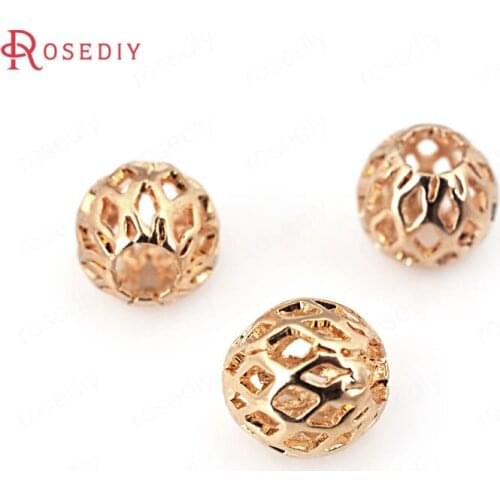 D338)20 pieces 3.5mm 5.5mm 7.5mm 24K Champagne Gold Color Brass Hollow Spacer Beads Round Beads High Quality