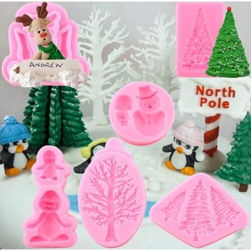 DIY Christmas Cake Decorating Tools Deer Pine Cones Christmas Tree Silicone Molds Cupcake Topper Fondant Candy Chocolate Moulds