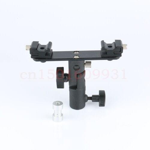 Double Twins Dual Hot Shoe Speedlight Stand Bracket Mount Holder for Flash Light Swivel Lamp Bulb with Umbrella Socket