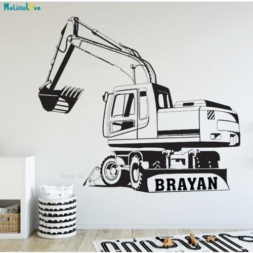 Excavator kids Custom Your Name Farm Wall Decal Be Wild Quote Home Decor Sports Sticker Teens Room Décor YT3810