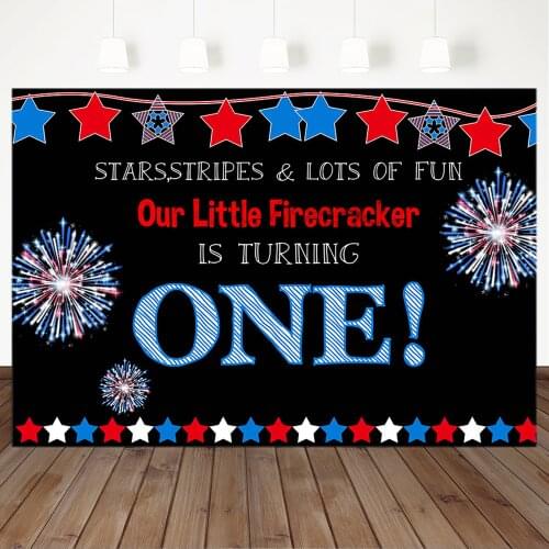 One Firecracker First Birthday Backdrop for Photo Patriotic 1st Birthday USA Flag Background for Photography Decor Supplies
