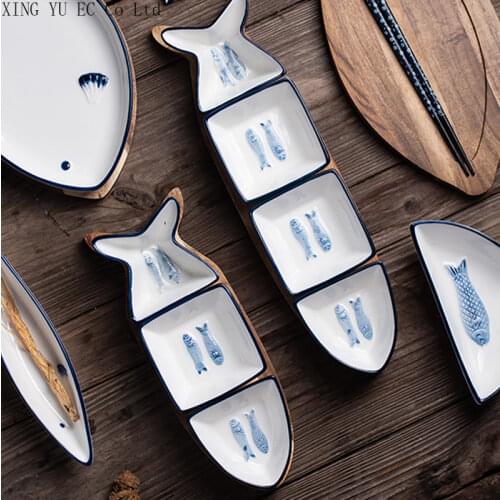 Ceramic Snacks Seasoning Snack Plate Fish Plate Cute Household Assortment Wooden Tray Creative Japanese Tableware Kitchenware