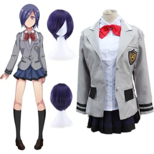Anime Tokyo Ghoul Touka Kirishima Cosplay Costume School Girl Uniform Purple Wig Women Halloween Carnival Suit Skirt