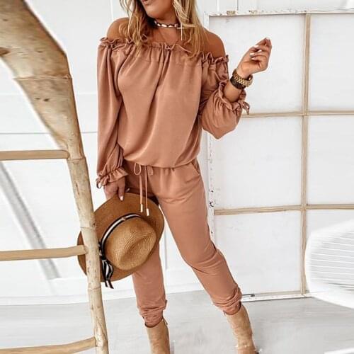 Fashion Elegant Solid Off Shoulder Romper Playsuit Women Spring Summer Casual Pocket Cargo Pants Jumpsuit Female Loose Overalls