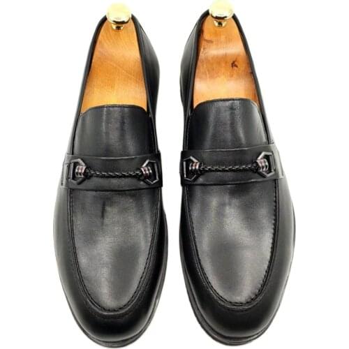 DeepSEA Men 'S Chain Pattern Leather processing Iron Buckles Leather Shoes 2001796