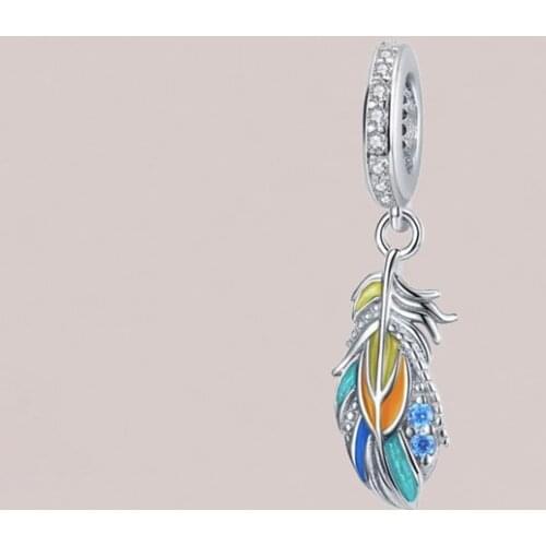 2021 new fashion and exquisite colorful series of multi-color feather beading suitable for Pandora ladies jewelry gifts