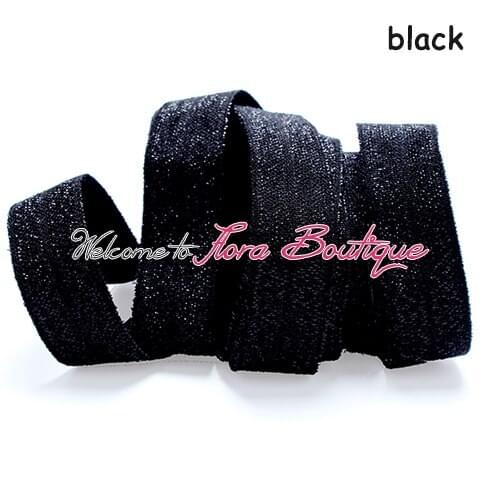 New arrival black metallic fold over elastic for kids headband, 50 yards/lot glitter foe