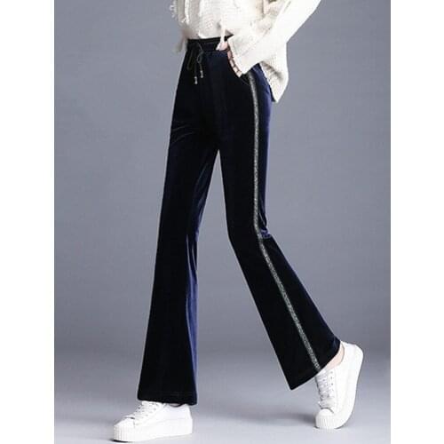 Thick wide leg pants female new autumn and winter fashion flared pants loose casual gold velvet trousers pants women