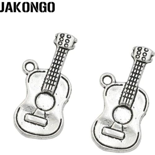 JAKONGO Tibetan Silver Plated Guitar Charms Pendant for Jewelry Making Bracelet Accessories DIY 25x12mm 20PCS/lot