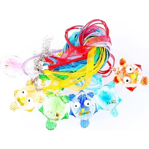 Fashion Beauty Wholesale 6pcs handmade Murano Lampwork Glass Mixed Color Owl Inside Pendants Charms Necklaces Hot necl0131