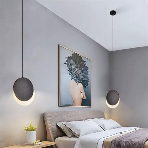 Crescent Round Iron Pendant Lights Bedroom Bedside Table Long Line Lamps Living Room Restaurant Dining Hanging Lights Fixtures