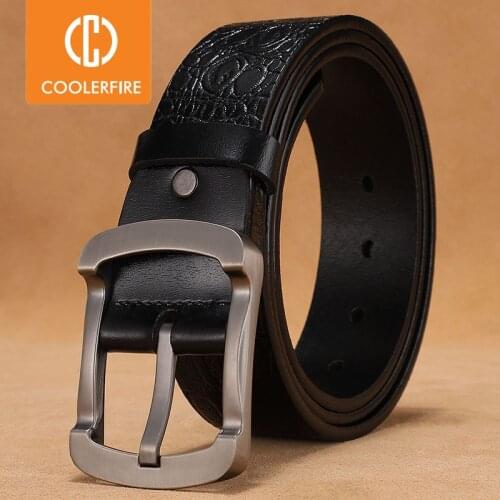 Men Genuine Leather Belts Stone Pattern High Quality Buckle Belts for Men Vintage Business Work Strap HQ157