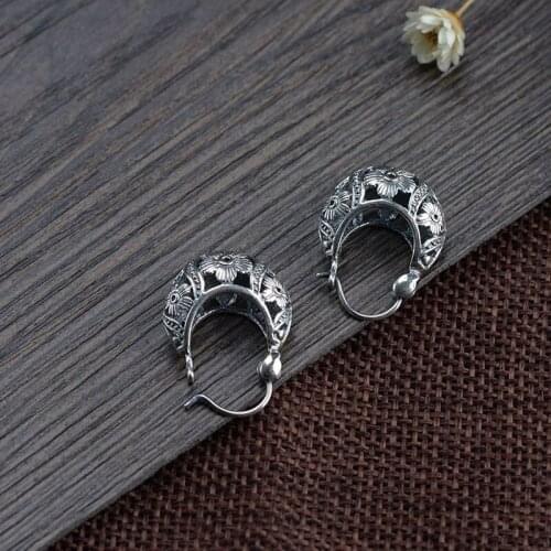 Retro Real 100% 925 Sterling Silver Small Hollow Flower Stud Earrings for Women Girls Student Teen Jewelry Vintage Earring Gift