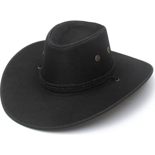 Western American Mens Cowboy Hats Wide Brim Travel Sun Hat Cowgirl Polyester Sombrero Cap Holiday Chapeau Homme