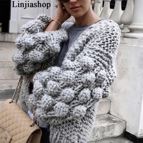 Super chic jumper handmade knitted sweater long sleeve cardigan ball autumn winter sweater 6 colors