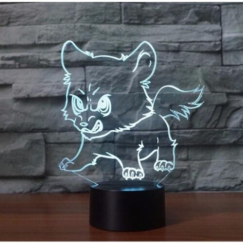 Cute Wolf Pups LED 3D Night Light Wolf 3D Lamp Animal USB Desk Table Lamp 7 Colors Change Touch Switch