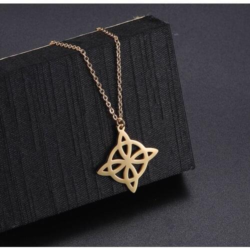 Teamer Stainless Steel Witchcraft Necklace for Women Geometric Witch Celtic Knot Choker Pendant Vintage Jewelry Friendship Gifts