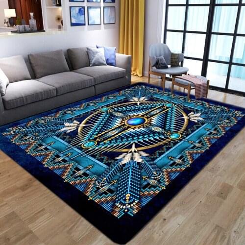 Vintage Persian Home Carpets for Living Room Bedroom Area Rugs Flannel Absorbent Non-Slip Mat Retro Morocco Ethnic Family Carpet