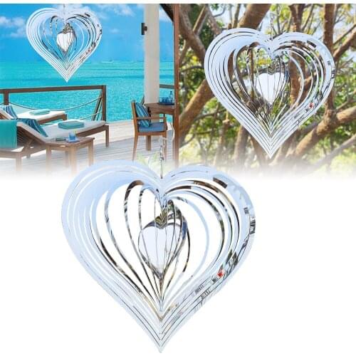 Heart Square Drop Shape Stainless Steel 3D Rotating Wind Spinner Chime Metal Decor Home Garden Decoration Outdoor Indoor Rooms