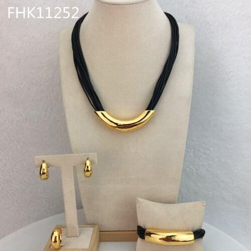 Yuminglai High Quality African Simple Design Gold Color Jewelry Set for Women FHK11252