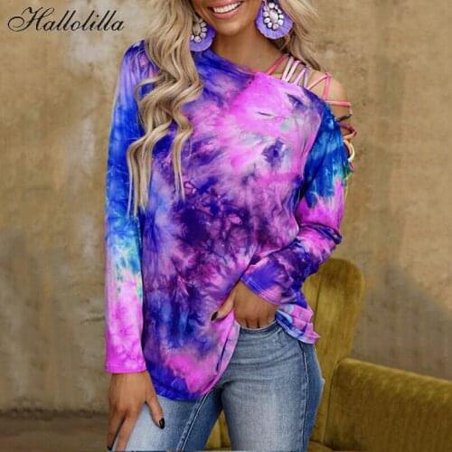 Woman Clothes Blusas Casual T Shirt Women Fashion Tie Dye Shirts Off Shoulder Tshirt Y2K Camisas Mujer T-Shirt Pullover Top Tee