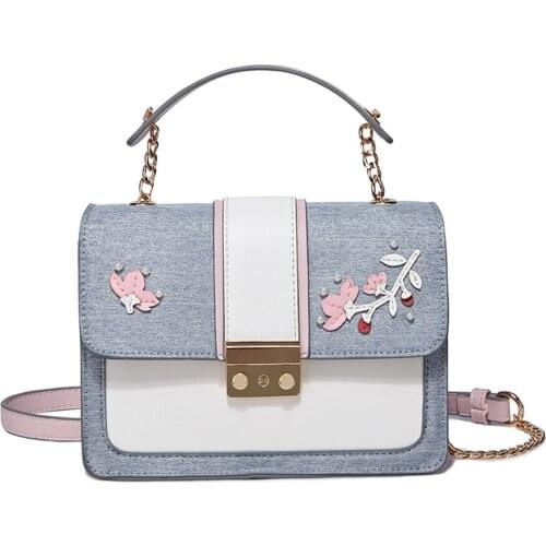 Women Bags Leather Patchwork Embroidery Handbag Shoulder Bags Cross Body Messenger Bag Tote Handmade Art A Bunch of Flowers