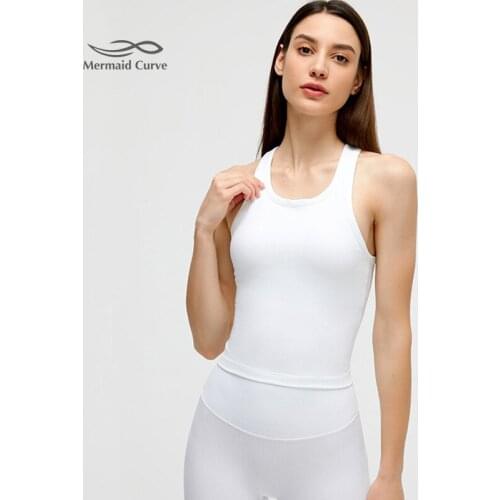 Mermaid Curve 2021 Summer New Tight Solid Color Sports Top Women Sleeveless I-Shaped Back Yoga Fitness Dance Vest With Chest Pad