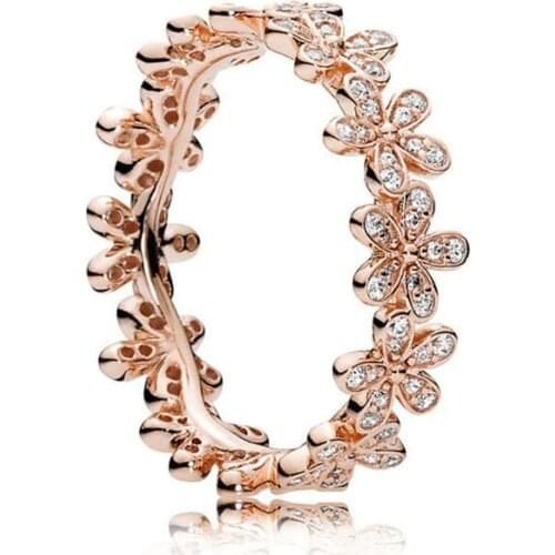 Pan home rose gold s925 silver dazzling daisy group ring temperament shiny joint ring fashion index ring ring female