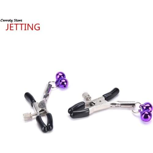 1 PCS Fantasy Nipple Clamps Breast Clamps With Metal Chain BDSM Adult Sex Toys For Women Silver + Black With Bell