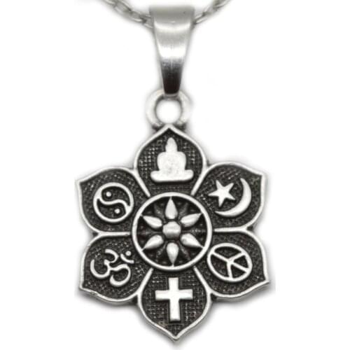 1pc COEXIST Tibetan Silver Lotus Yogo Pendant OM Religious Belief Necklace For Women Men Fashion Jewelry SGL221-1