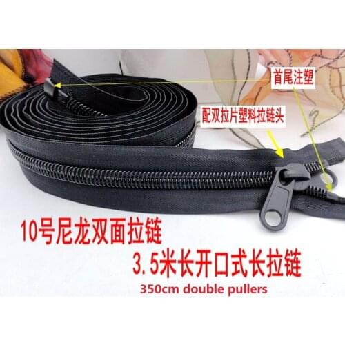 1piece 10# nylon zipper 300cm 350cm for outdoor tent luggages yacht bags zipper single puller double pullers black free shipping