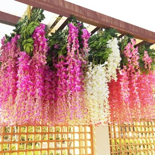 12pcs/lot 110cm Artificial Silk Wisteria Hanging Plants Real Touch Bride Bouquet Wedding Home Party Flowers Decoration KGH0019